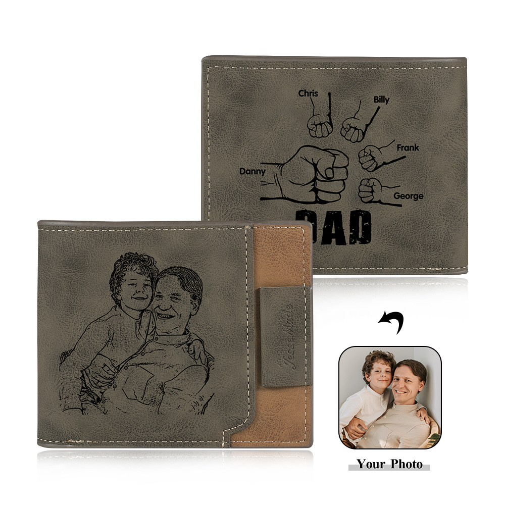 Jessemade UK 5 Names - Personalized Photo Custom Leather Men's Wallet as a Father's Day Gift for Dad 27.99 m1-t1-n5