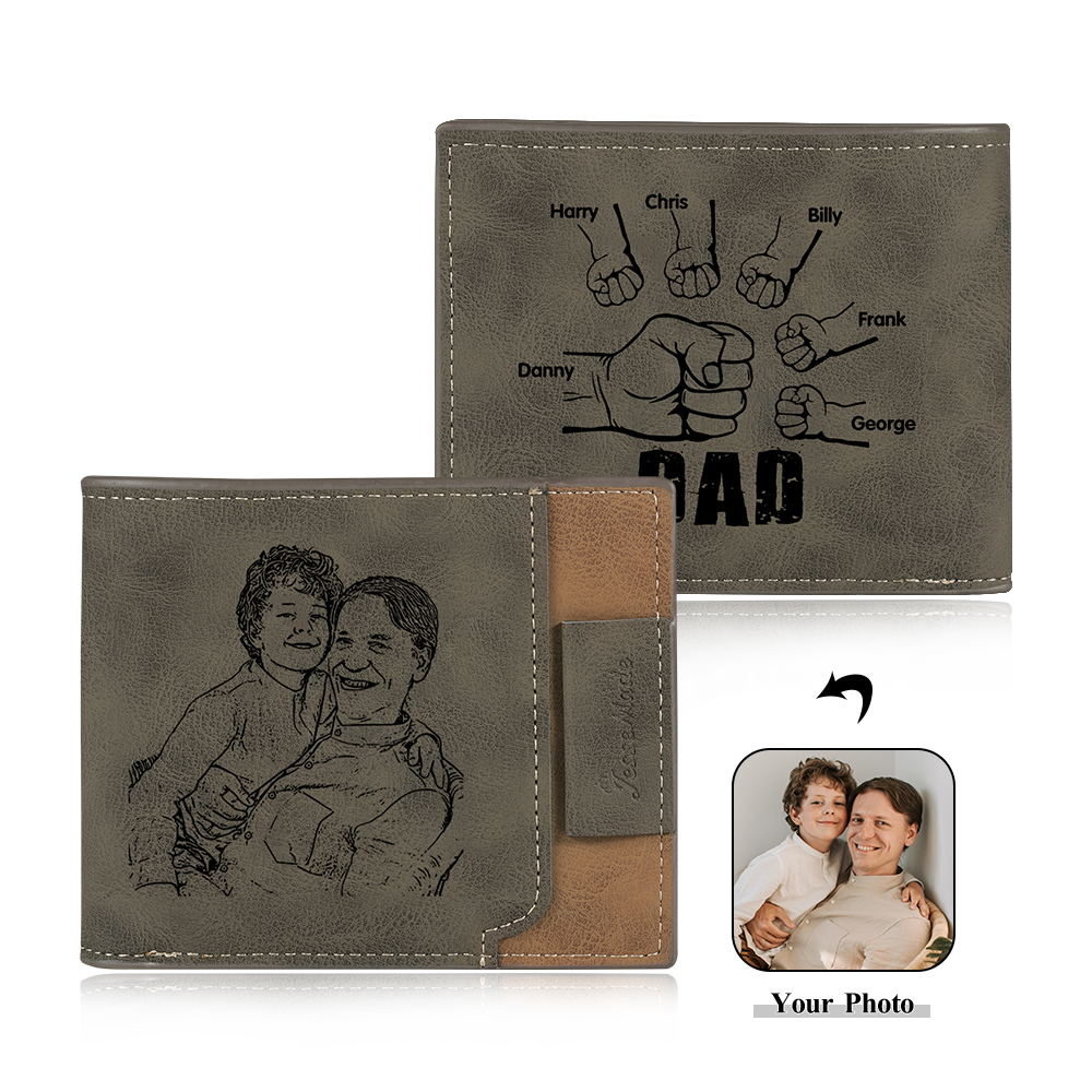 Jessemade UK 6 Names - Personalized Photo Custom Leather Men's Wallet as a Father's Day Gift for Dad 28.99 m1-t1-n6