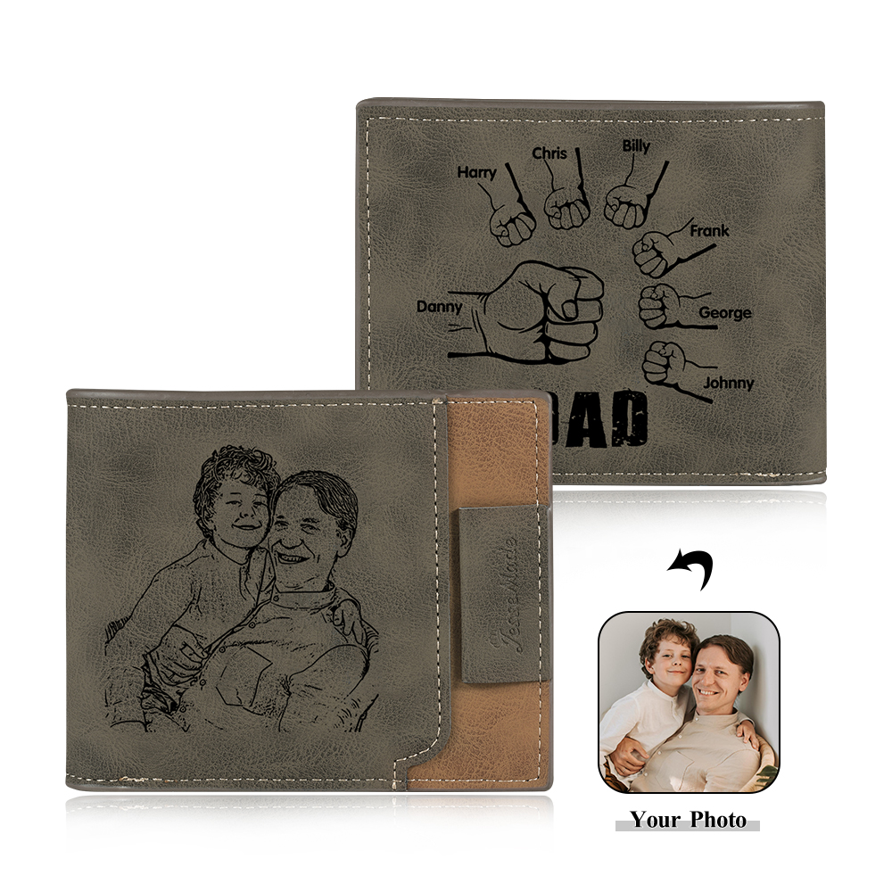 7 Names - Personalized Photo Custom Leather Men's Wallet as a Father's Day Gift for Dad