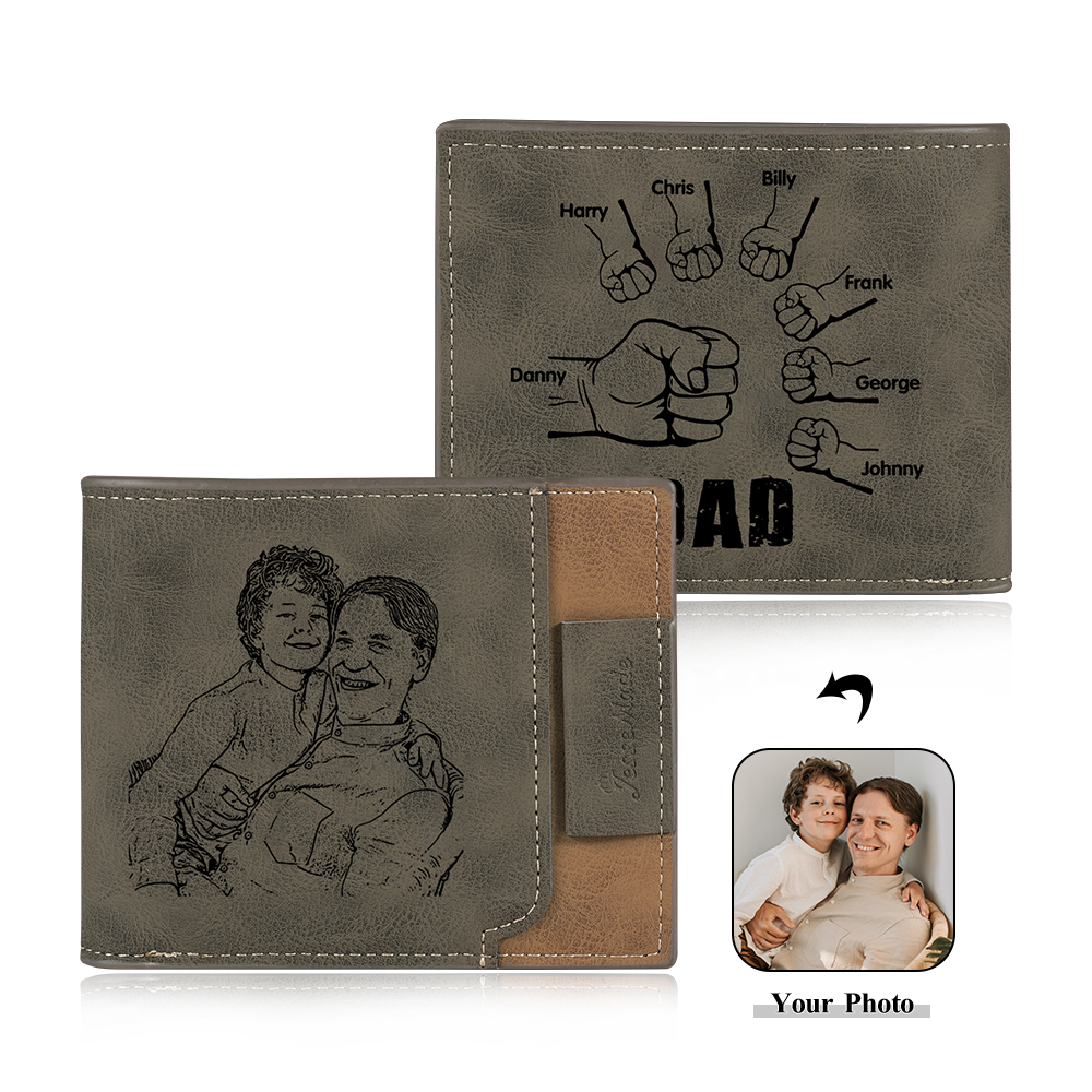 7 Names - Personalized Photo Custom Leather Men's Wallet as a Father's Day Gift for Dad