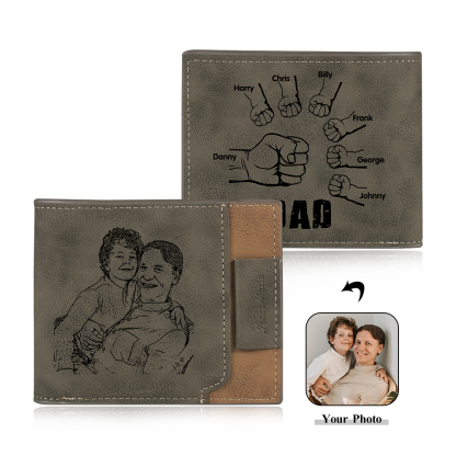 7 Names - Personalized Photo Custom Leather Men's Wallet as a Father's Day Gift for Dad