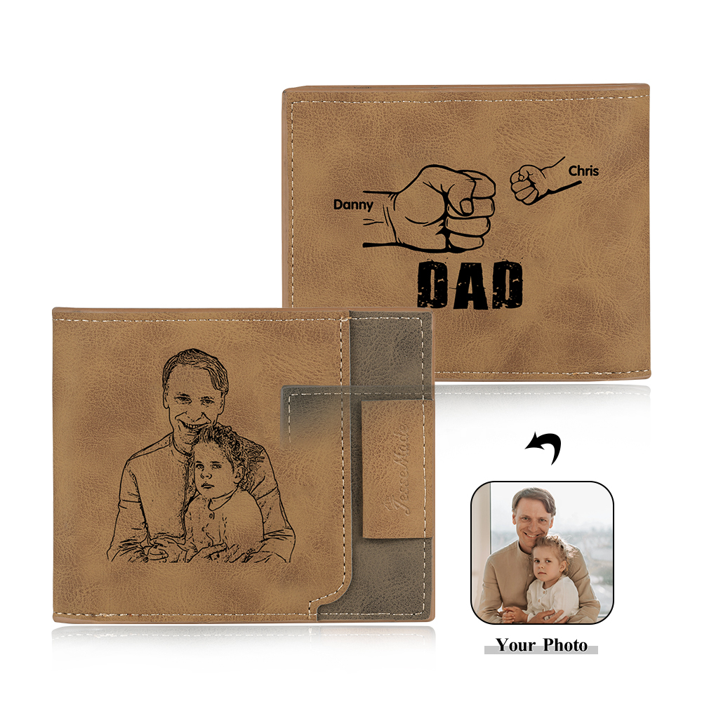 2 Names - Personalized Photo Custom Leather Men's Wallet as a Father's Day Gift for Dad