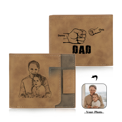 2 Names - Personalized Photo Custom Leather Men's Wallet as a Father's Day Gift for Dad