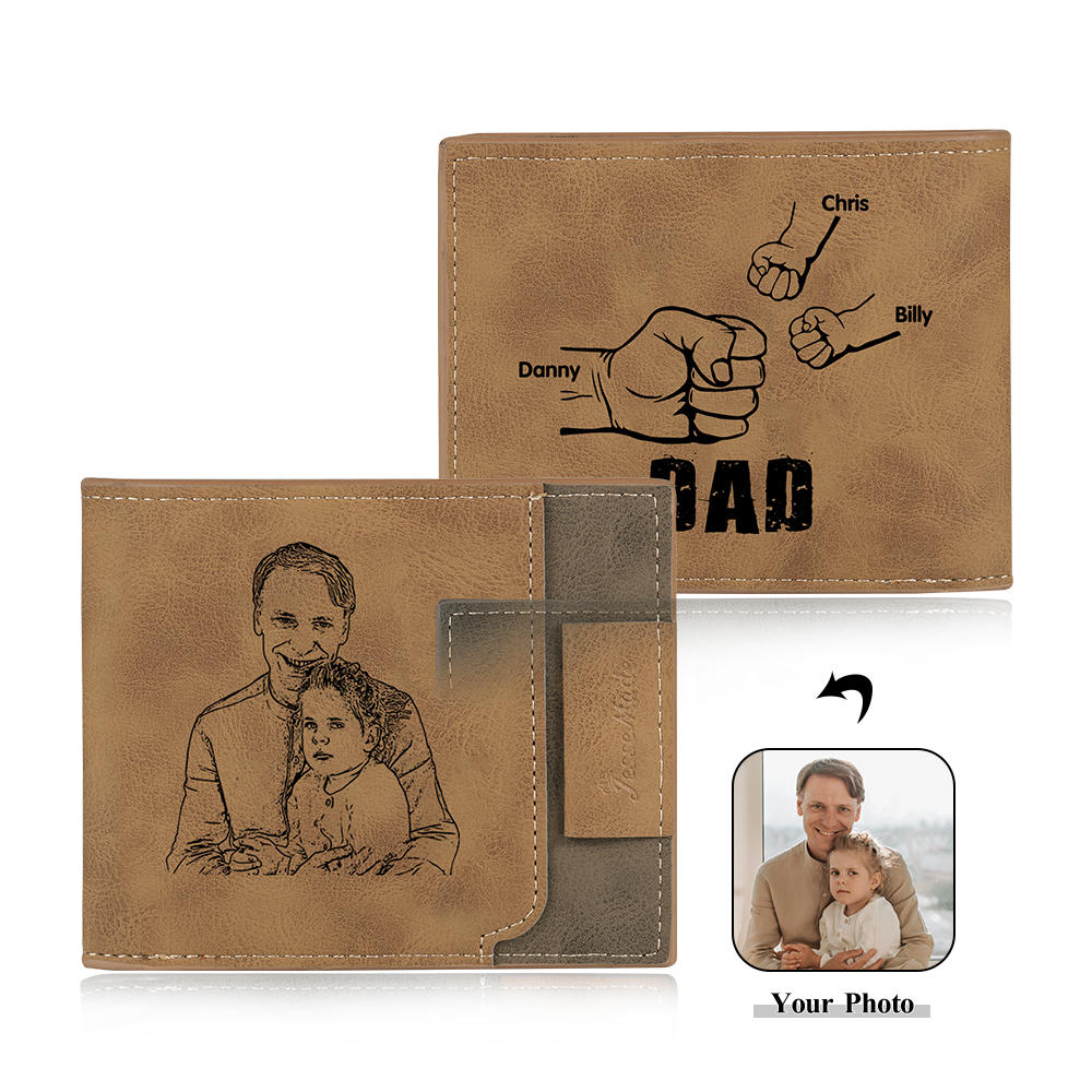 3 Names - Personalized Photo Custom Leather Men's Wallet as a Father's Day Gift for Dad