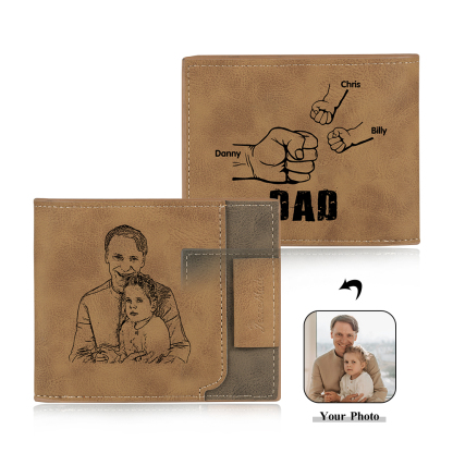 3 Names - Personalized Photo Custom Leather Men's Wallet as a Father's Day Gift for Dad
