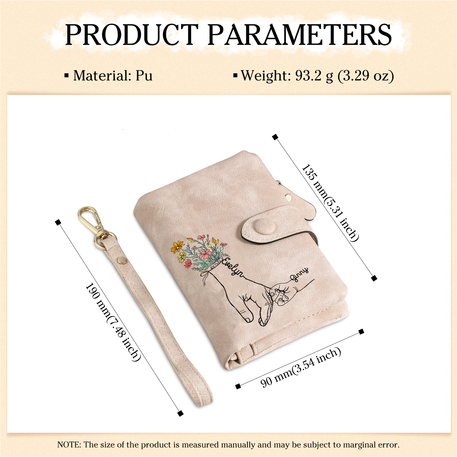 2 Names - Personalized Women's Wallet Customized 2 Names Hand in Hand Folding Women's Wallet Gift for Nan