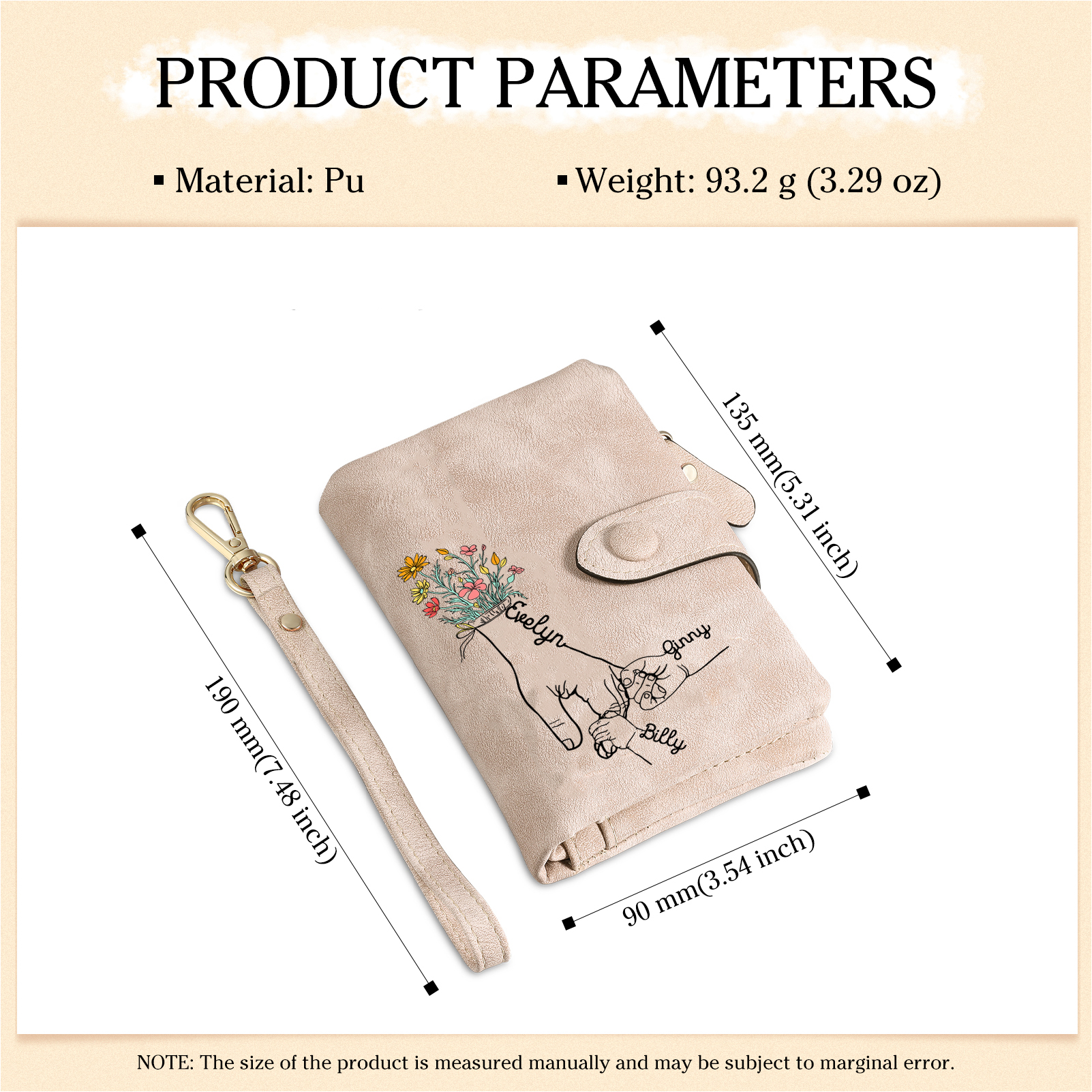 3 Names - Personalized Women's Wallet Customized 3 Names Hand in Hand Folding Women's Wallet Gift for Nan