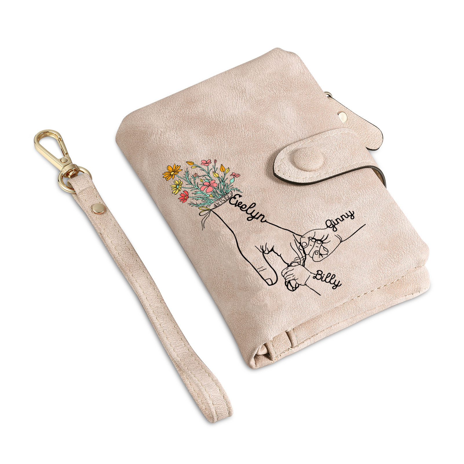 3 Names - Personalized Women's Wallet Customized 3 Names Hand in Hand Folding Women's Wallet Gift for Nan