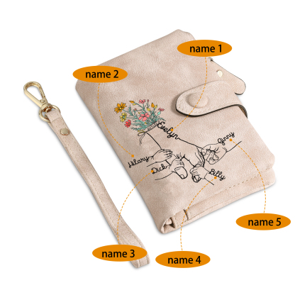 5 Names - Personalized Women's Wallet Customized 5 Names Hand in Hand Folding Women's Wallet Gift for Nan