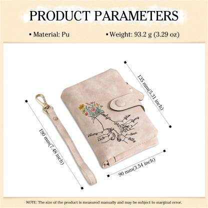 7 Names - Personalized Women's Wallet Customized 7 Names Hand in Hand Folding Women's Wallet Gift for Nan