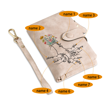 7 Names - Personalized Women's Wallet Customized 7 Names Hand in Hand Folding Women's Wallet Gift for Nan