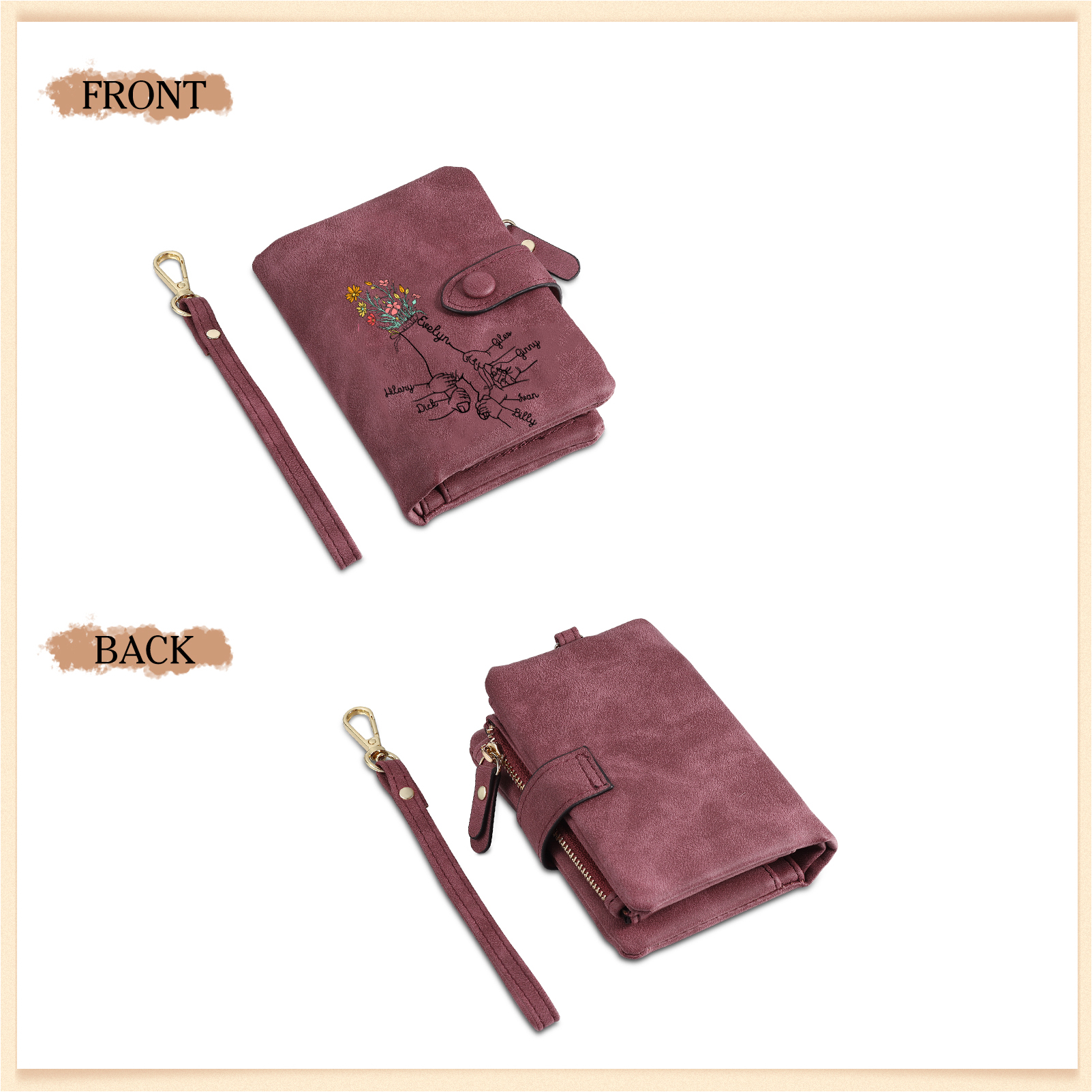 7 Names - Personalized Women's Wallet Customized 7 Names Hand in Hand Folding Women's Wallet Gift for Nan