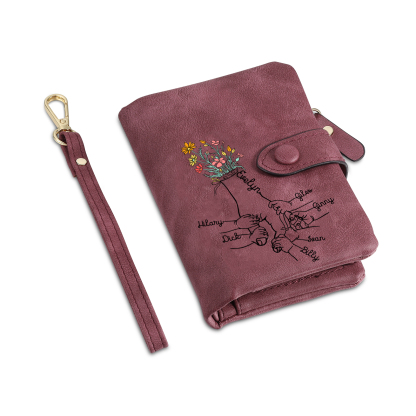 7 Names - Personalized Women's Wallet Customized 7 Names Hand in Hand Folding Women's Wallet Gift for Nan