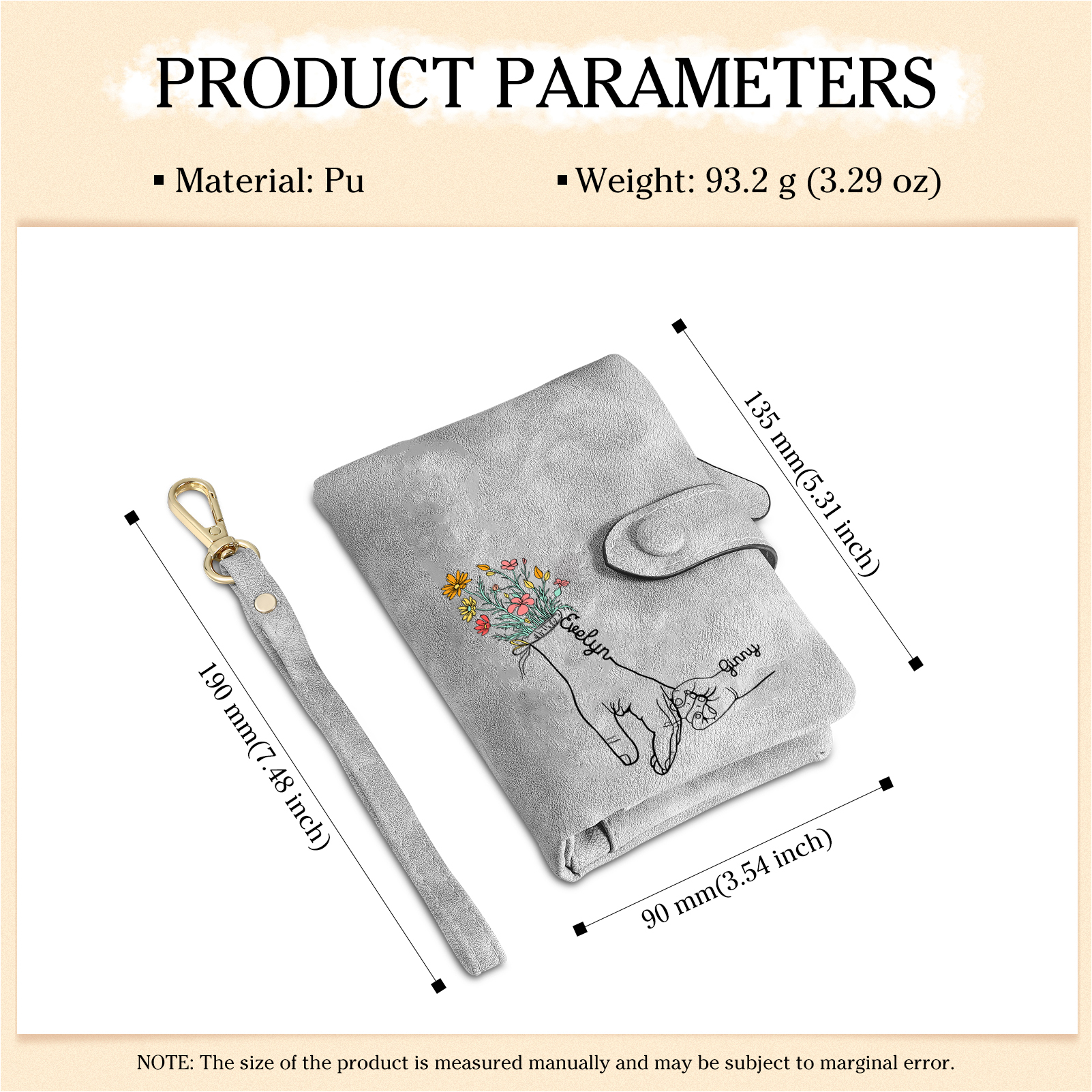 2 Names - Personalized Women's Wallet Customized 2 Names Hand in Hand Folding Women's Wallet Gift for Nan