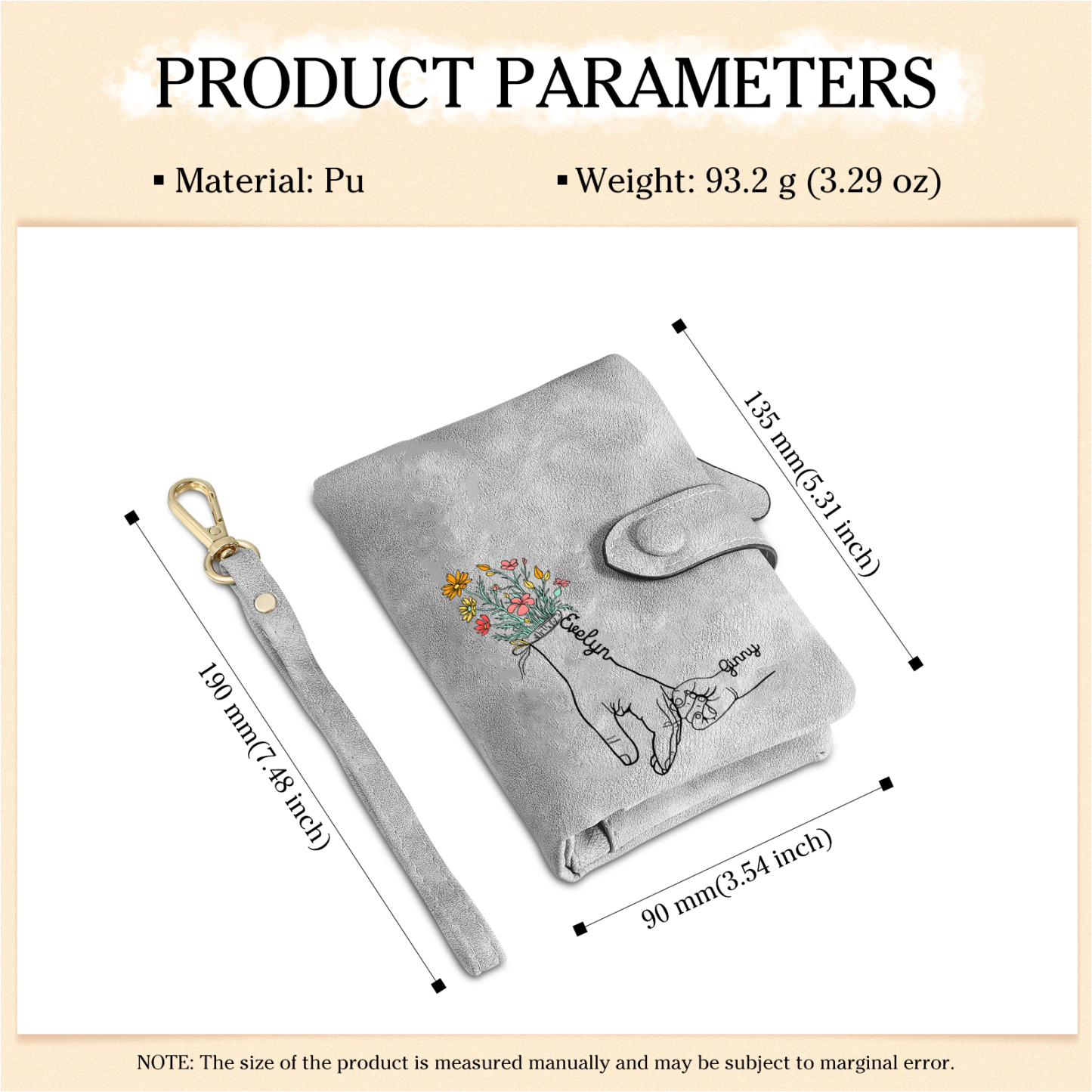 2 Names - Personalized Women's Wallet Customized 2 Names Hand in Hand Folding Women's Wallet Gift for Nan