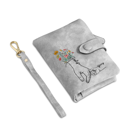 2 Names - Personalized Women's Wallet Customized 2 Names Hand in Hand Folding Women's Wallet Gift for Nan