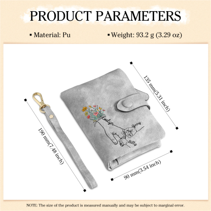 3 Names - Personalized Women's Wallet Customized 3 Names Hand in Hand Folding Women's Wallet Gift for Nan