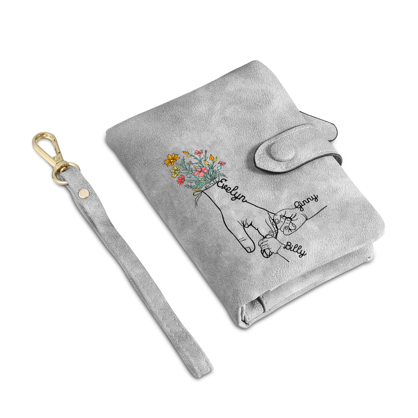 3 Names - Personalized Women's Wallet Customized 3 Names Hand in Hand Folding Women's Wallet Gift for Nan