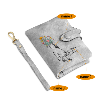 3 Names - Personalized Women's Wallet Customized 3 Names Hand in Hand Folding Women's Wallet Gift for Nan