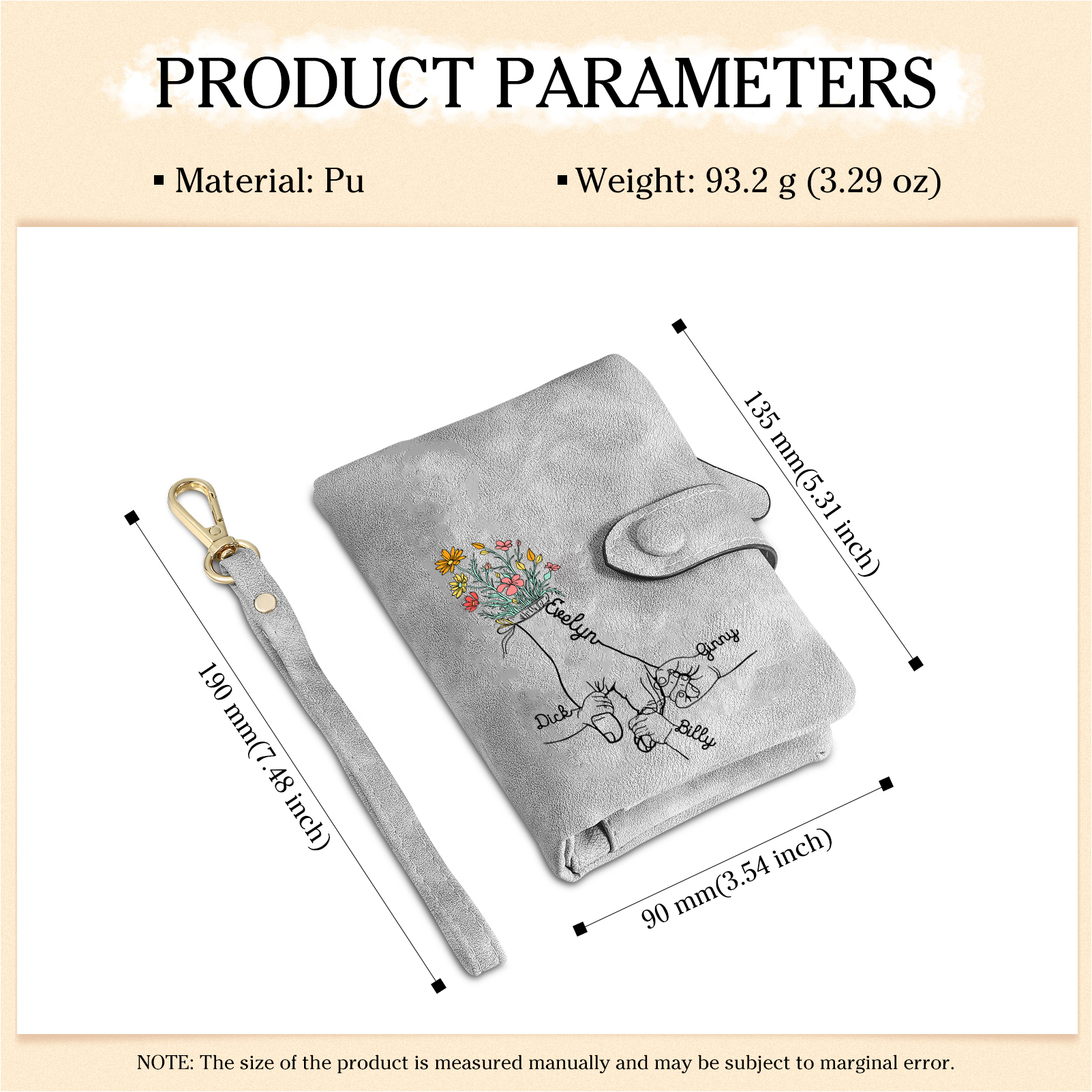 4 Names - Personalized Women's Wallet Customized 4 Names Hand in Hand Folding Women's Wallet Gift for Nan