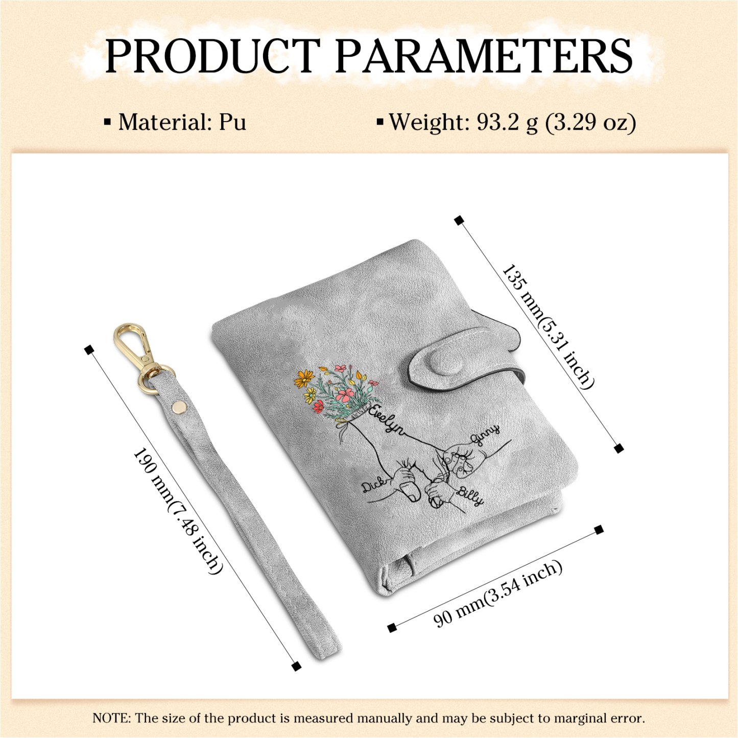 4 Names - Personalized Women's Wallet Customized 4 Names Hand in Hand Folding Women's Wallet Gift for Nan