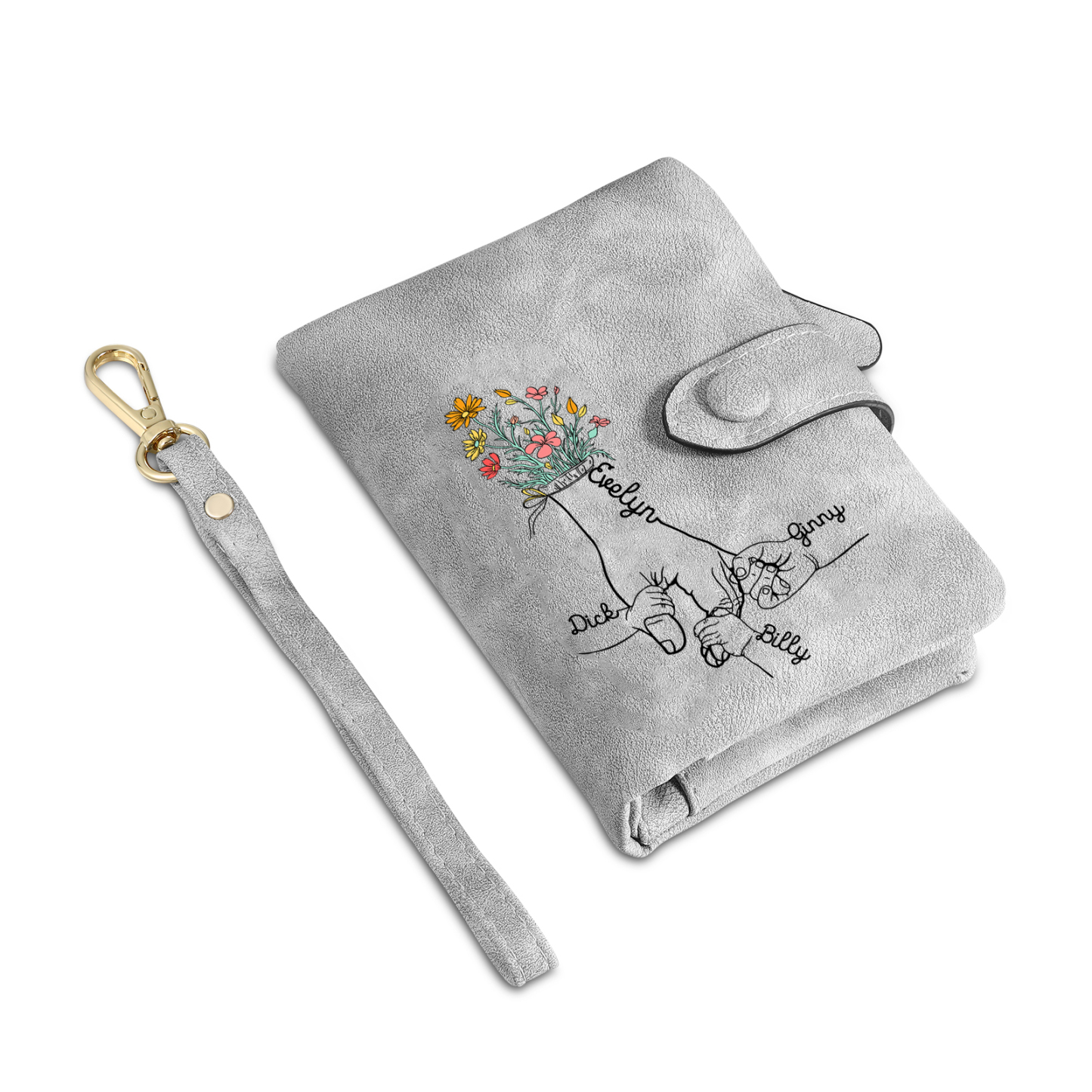 4 Names - Personalized Women's Wallet Customized 4 Names Hand in Hand Folding Women's Wallet Gift for Nan