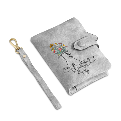 4 Names - Personalized Women's Wallet Customized 4 Names Hand in Hand Folding Women's Wallet Gift for Nan