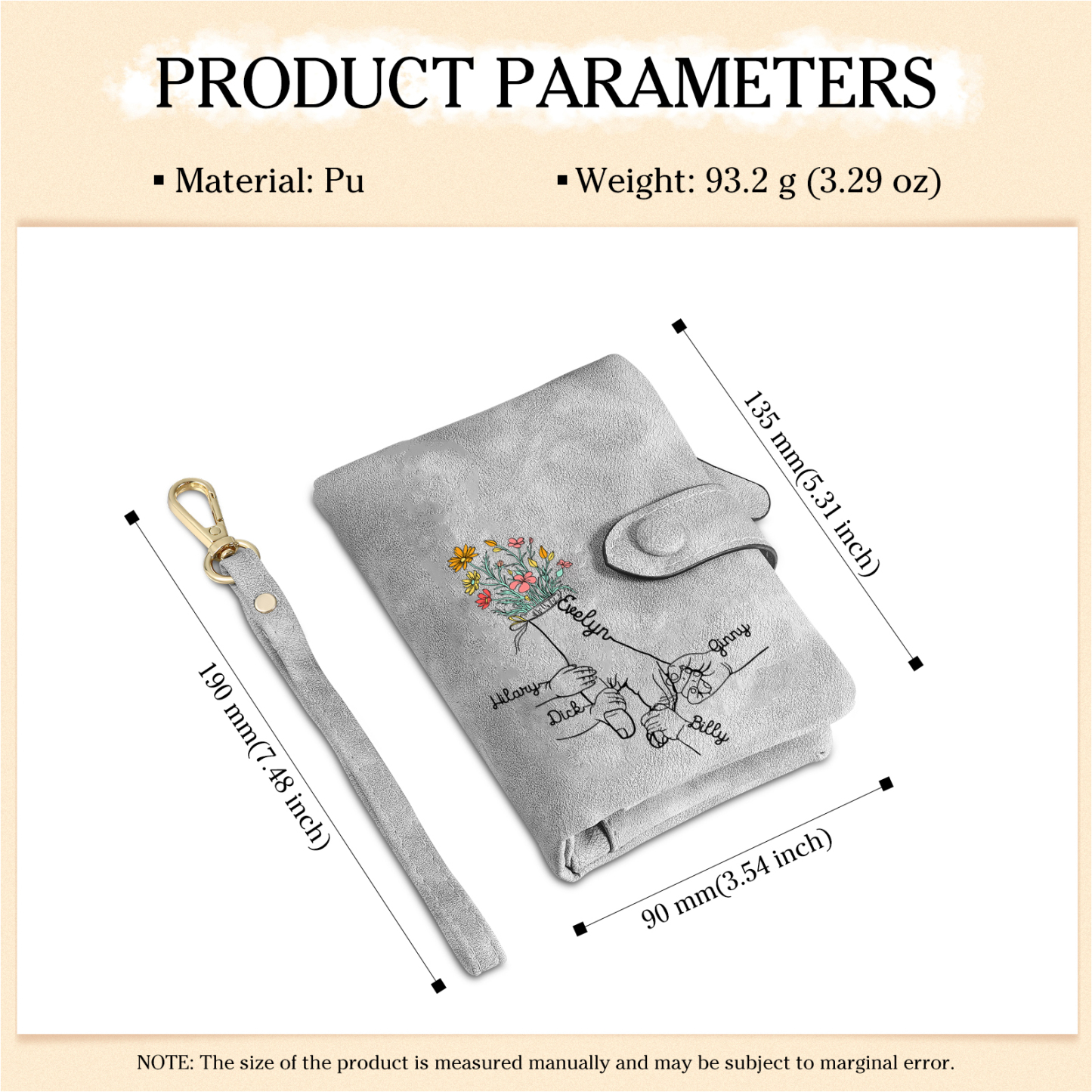 5 Names - Personalized Women's Wallet Customized 5 Names Hand in Hand Folding Women's Wallet Gift for Nan