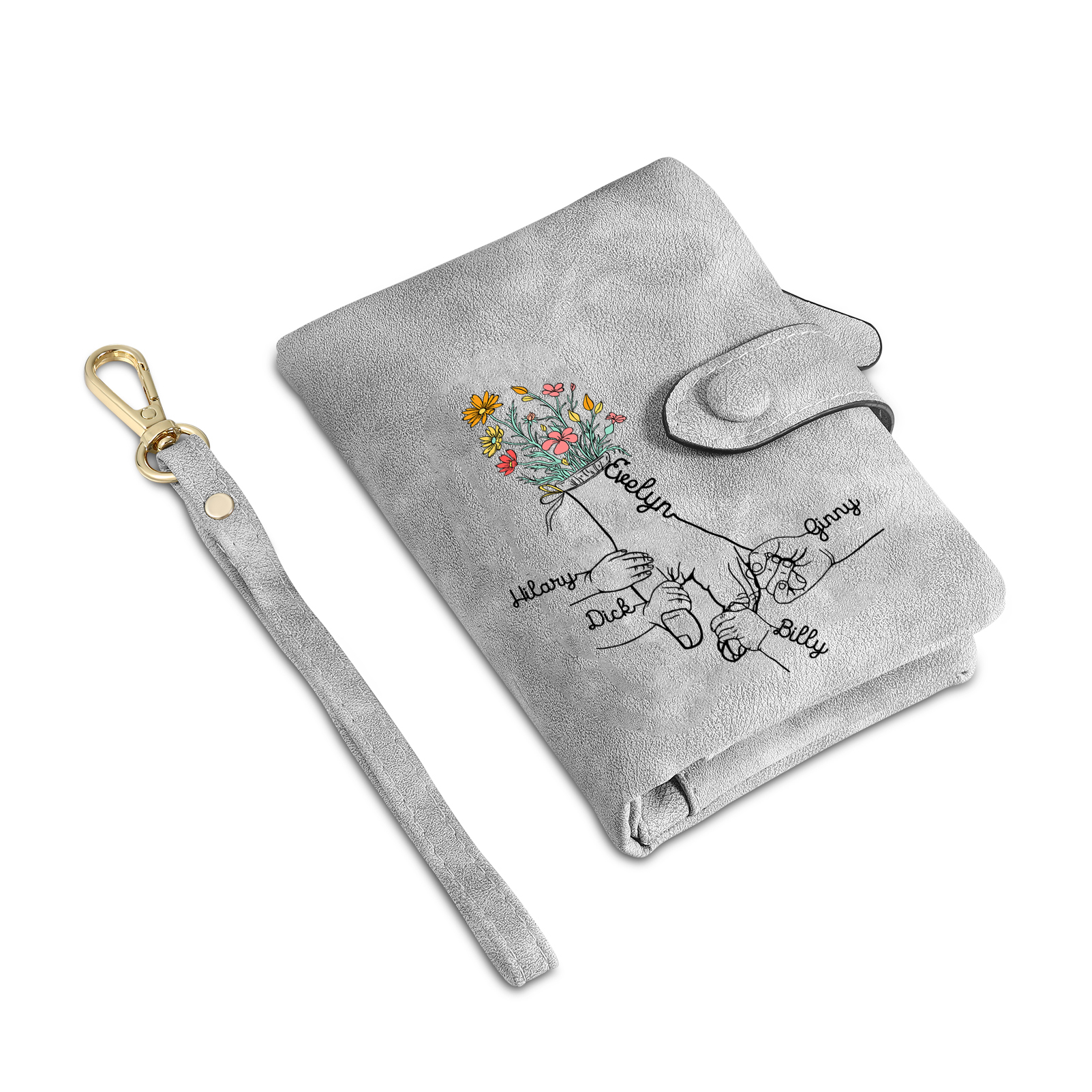 5 Names - Personalized Women's Wallet Customized 5 Names Hand in Hand Folding Women's Wallet Gift for Nan