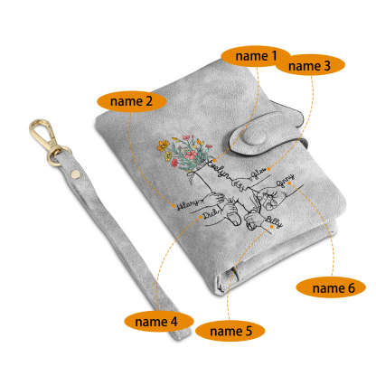 6 Names - Personalized Women's Wallet Customized 6 Names Hand in Hand Folding Women's Wallet Gift for Nan