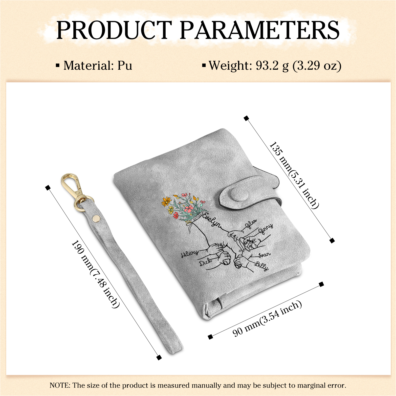 7 Names - Personalized Women's Wallet Customized 7 Names Hand in Hand Folding Women's Wallet Gift for Nan