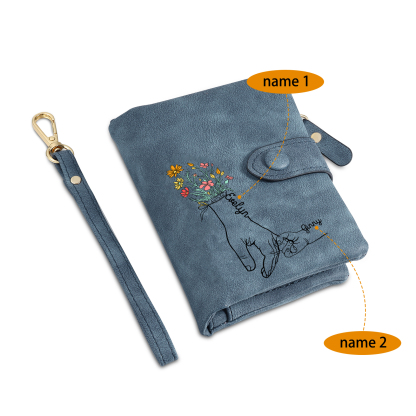 2 Names - Personalized Women's Wallet Customized 2 Names Hand in Hand Folding Women's Wallet Gift for Nan