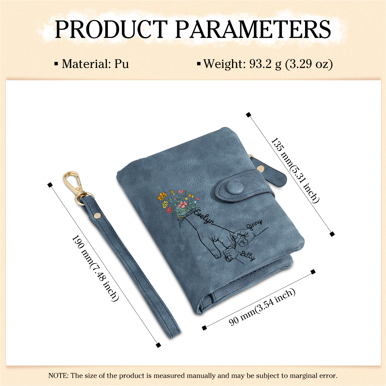 3 Names - Personalized Women's Wallet Customized 3 Names Hand in Hand Folding Women's Wallet Gift for Nan