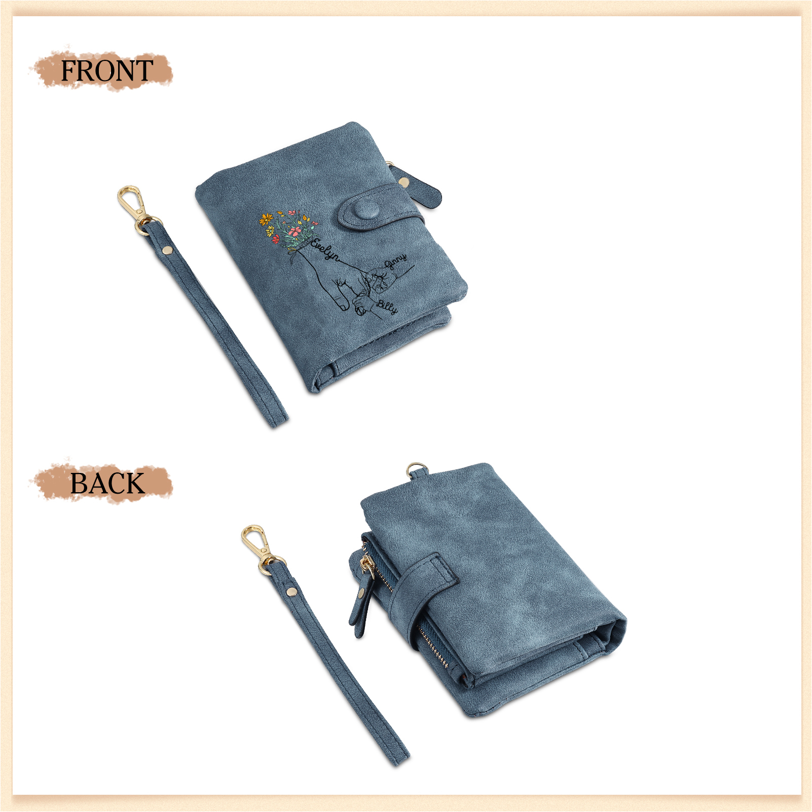 3 Names - Personalized Women's Wallet Customized 3 Names Hand in Hand Folding Women's Wallet Gift for Nan