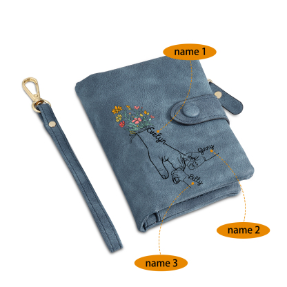 3 Names - Personalized Women's Wallet Customized 3 Names Hand in Hand Folding Women's Wallet Gift for Nan