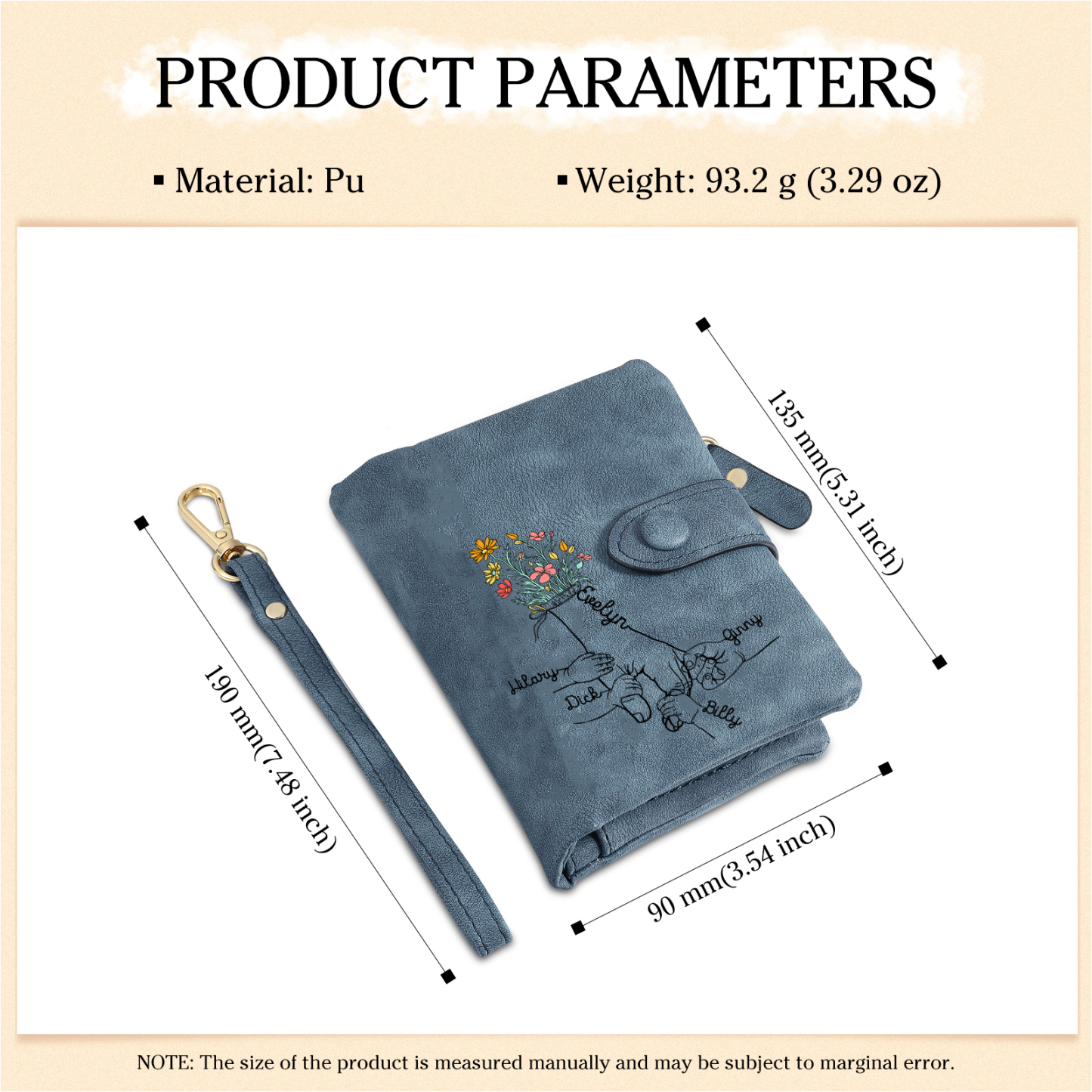 5 Names - Personalized Women's Wallet Customized 5 Names Hand in Hand Folding Women's Wallet Gift for Nan