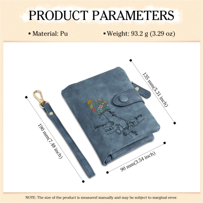 5 Names - Personalized Women's Wallet Customized 5 Names Hand in Hand Folding Women's Wallet Gift for Nan