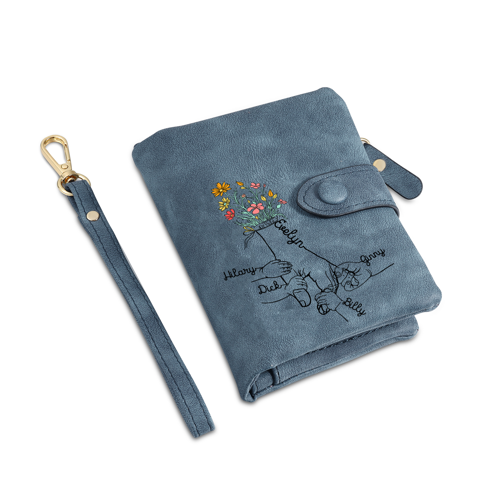 5 Names - Personalized Women's Wallet Customized 5 Names Hand in Hand Folding Women's Wallet Gift for Nan
