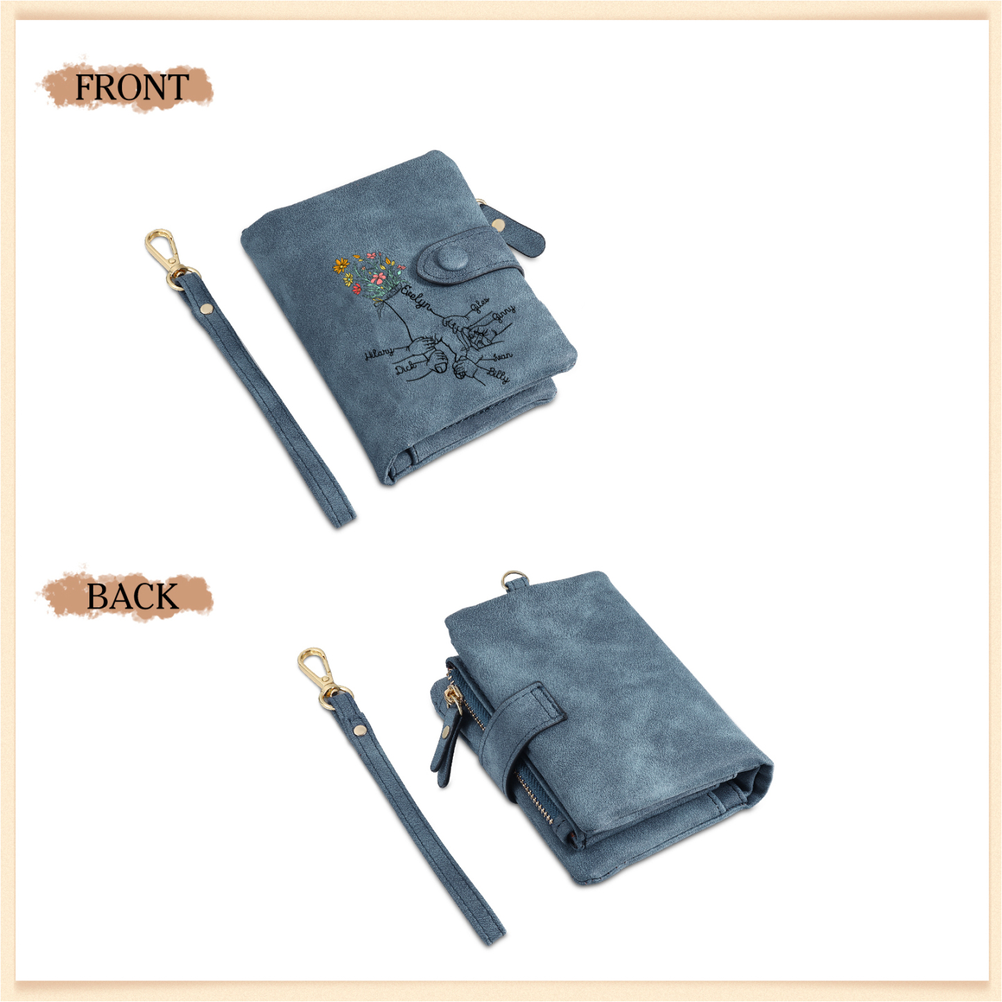 7 Names - Personalized Women's Wallet Customized 7 Names Hand in Hand Folding Women's Wallet Gift for Nan