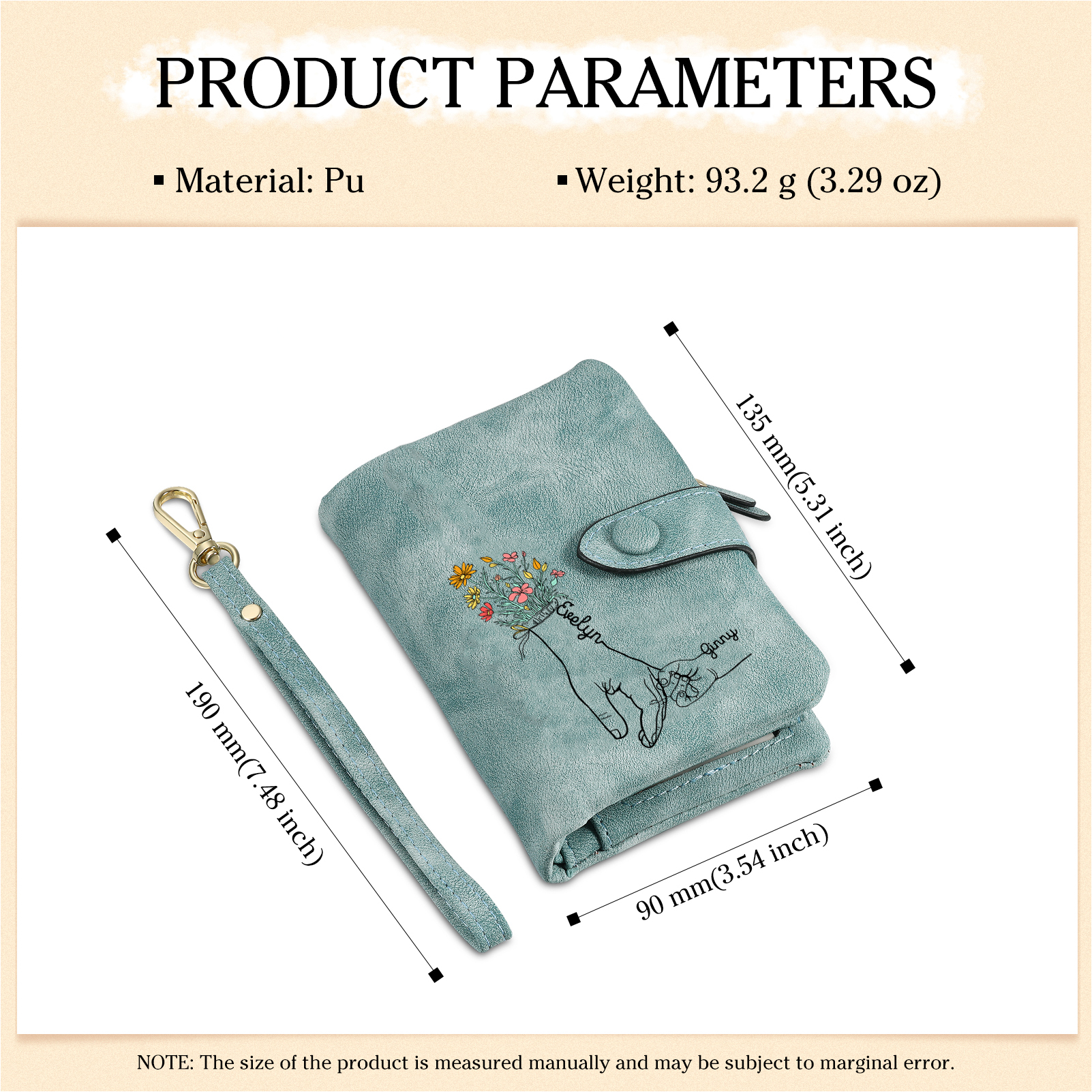 2 Names - Personalized Women's Wallet Customized 2 Names Hand in Hand Folding Women's Wallet Gift for Nan