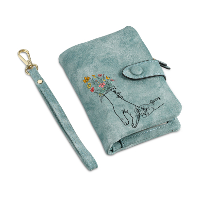 2 Names - Personalized Women's Wallet Customized 2 Names Hand in Hand Folding Women's Wallet Gift for Nan