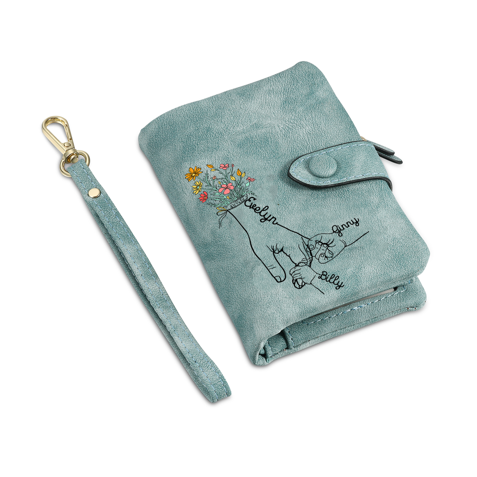 3 Names - Personalized Women's Wallet Customized 3 Names Hand in Hand Folding Women's Wallet Gift for Nan