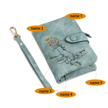 5 Names - Personalized Women's Wallet Customized 5 Names Hand in Hand Folding Women's Wallet Gift for Nan