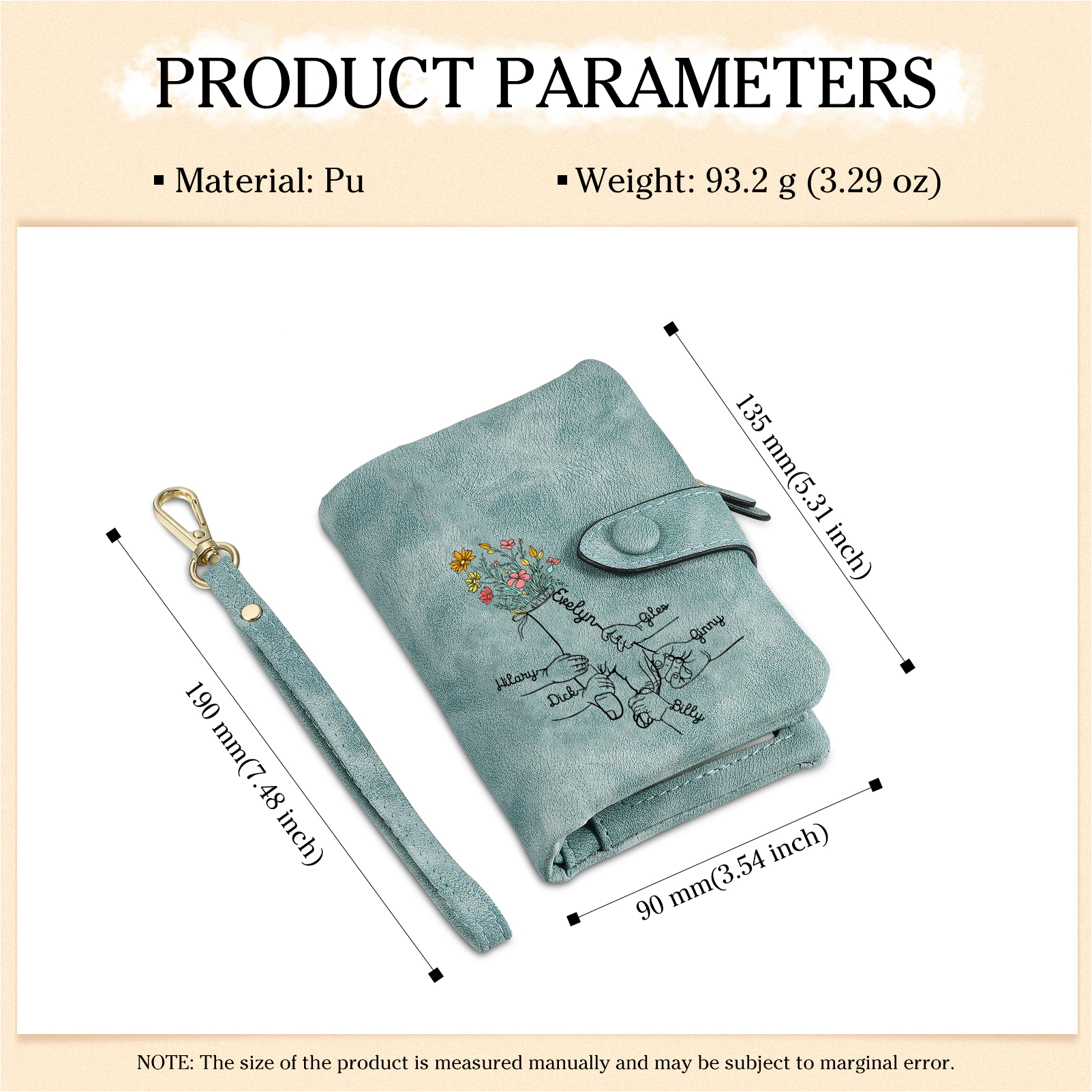 6 Names - Personalized Women's Wallet Customized 6 Names Hand in Hand Folding Women's Wallet Gift for Nan