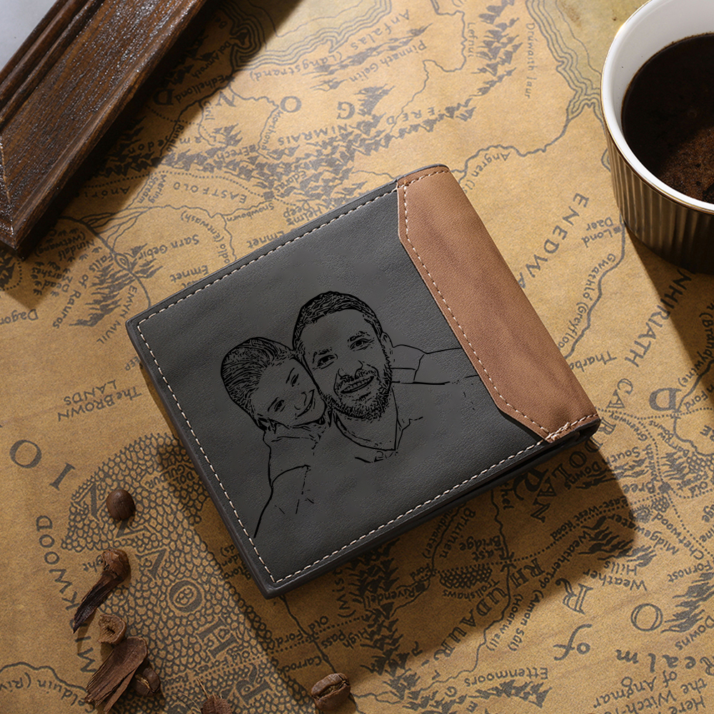 Personalized Photo Customized Leather Men's Wallet Customized with 4 Dates as Father's Day Gift for Grandpa