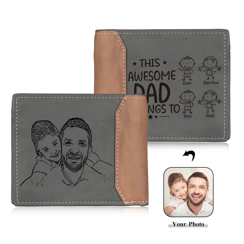 Jessemade UK 4 Names-Personalized Doll Customized Leather Men's Wallet Customized Name Folding Grey Wallet for Dad 27.99 m1-c4-n4