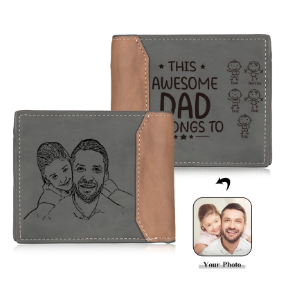 Jessemade UK 5 Names-Personalized Doll Customized Leather Men's Wallet Customized Name Folding Grey Wallet for Dad 28.99 m1-c5-n5