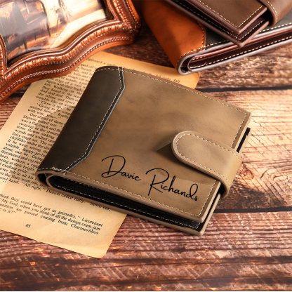 Personalised Men's Wallet - Custom Photo and Text in Brown/Gray - Christmas Gift for Him | Jessemade