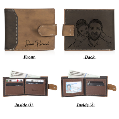 Personalised Men's Wallet - Custom Photo and Text in Brown/Gray - Christmas Gift for Him | Jessemade