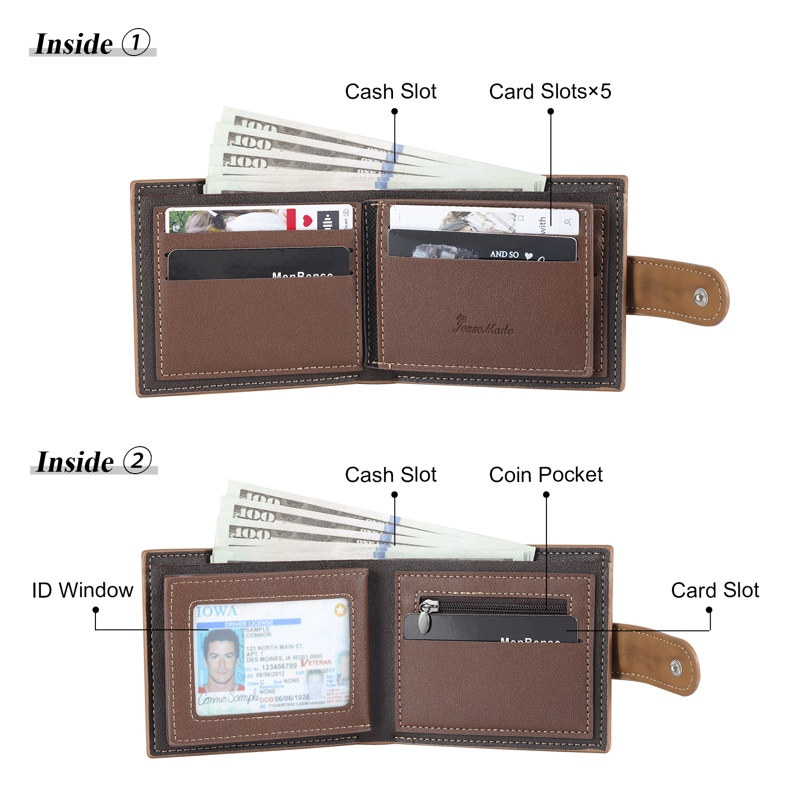 Personalised Men's Wallet - Custom Photo and Text in Brown/Gray - Christmas Gift for Him | Jessemade